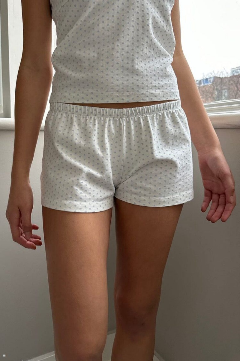 Short Jogging Brandy Melville Emery Heart Blanche Bleu | ODE-52939533